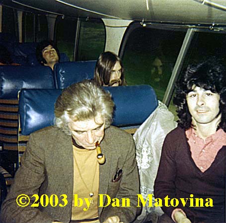 Bill Collins and Tom Evans, with Fergie on tour bus, October 11, 1970
