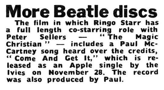 NME November 1, 1969 Come And Get It