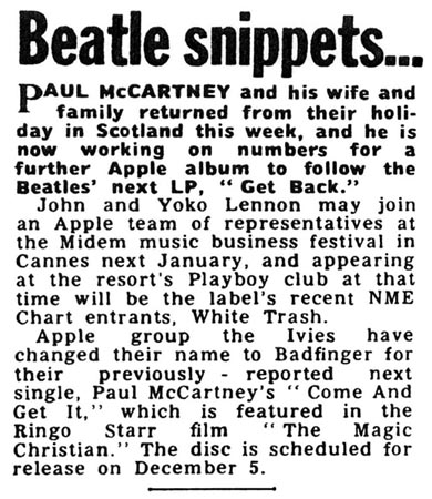 Ivies to Badfinger NME