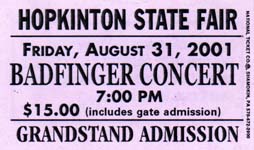 August 31, 2001 Badfinger ticket stub