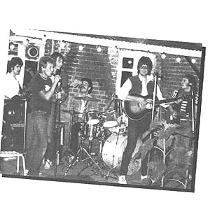 Tommy Evans and Rod Roach, with Paul Foss on drums (with Rod's old band members, The Nashville Teens) in September, 1983