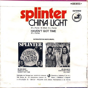China Light (Portugal) picture sleeve back