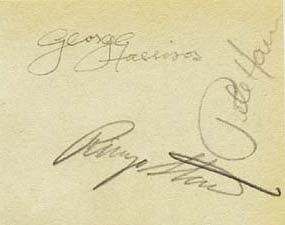 autograph from June 3, 1971: George Harrison, Ringo Starr and Pete Ham